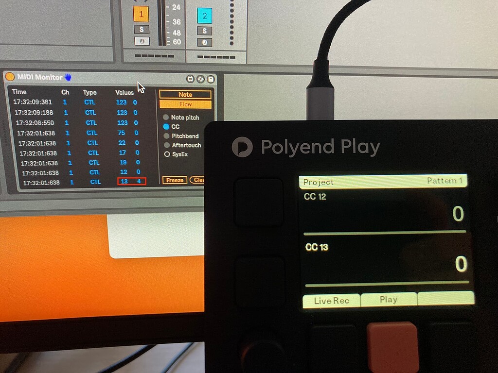 MIDI CC sent via USB to Ableton Archive Polyend Backstage