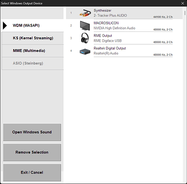Windows Output Device Selection Window