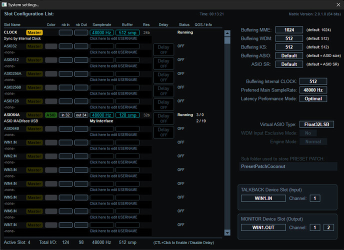 The Matrix Settings Window