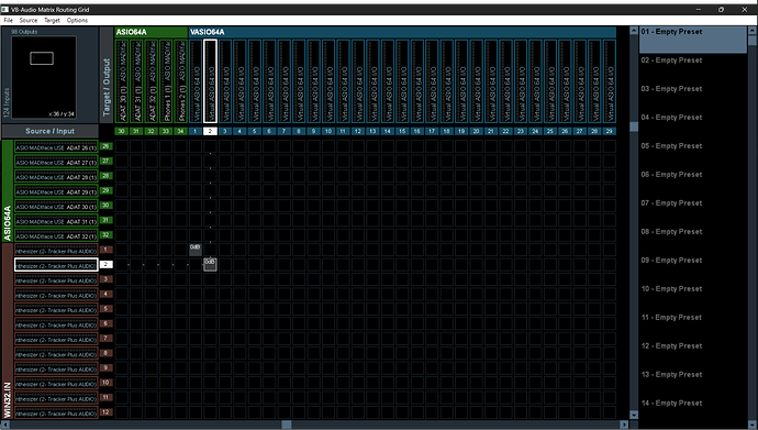 Master Output of the Tracker+, mapped to two channels of my aggregated device.